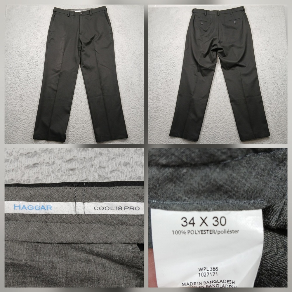 Haggar Cool 18 Pro Dress Pants Mens 34x30 Gray Classic Fit Slacks